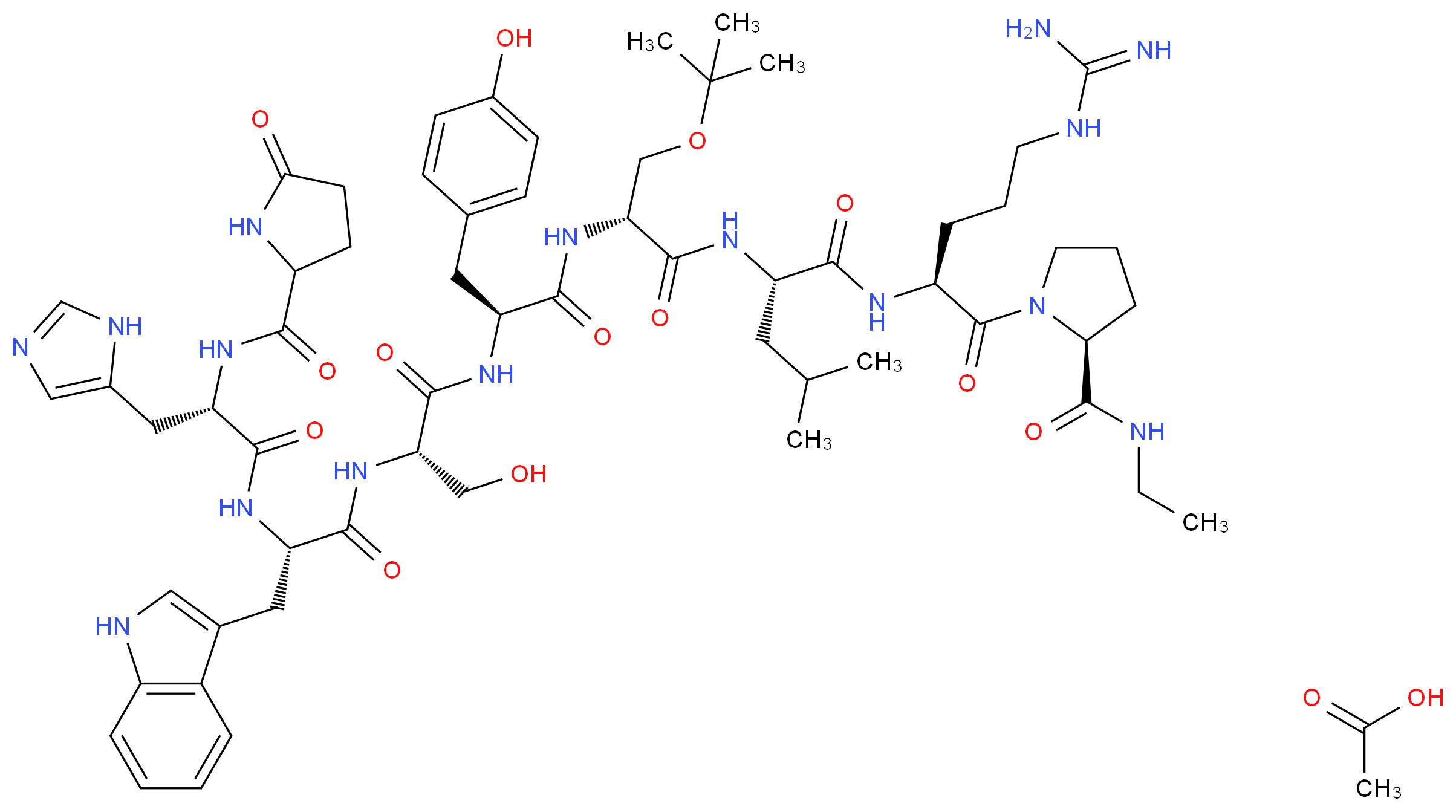(2S)-1-[(2S)-2-[(2S)-2-[(2R)-3-(tert-butoxy)-2-[(2S)-2-[(2S)-3-hydroxy-2-[(2S)-2-[(2S)-3-(1H-imidazol-5-yl)-2-[(5-oxopyrrolidin-2-yl)formamido]propanamido]-3-(1H-indol-3-yl)propanamido]propanamido]-3-(4-hydroxyphenyl)propanamido]propanamido]-4-methylpentanamido]-5-carbamimidamidopentanoyl]-N-ethylpyrrolidine-2-carboxamide; acetic acid_分子结构_CAS_68630-75-1