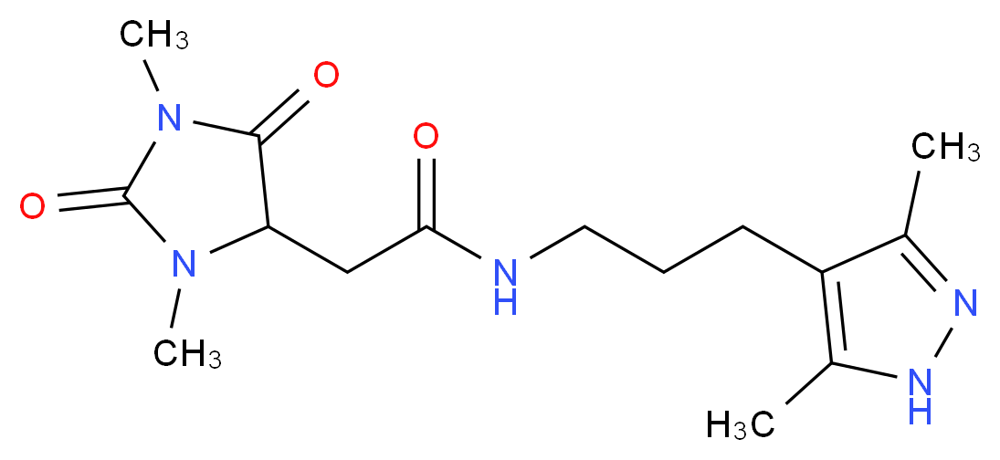 2-(1,3-dimethyl-2,5-dioxo-4-imidazolidinyl)-N-[3-(3,5-dimethyl-1H-pyrazol-4-yl)propyl]acetamide_分子结构_CAS_)