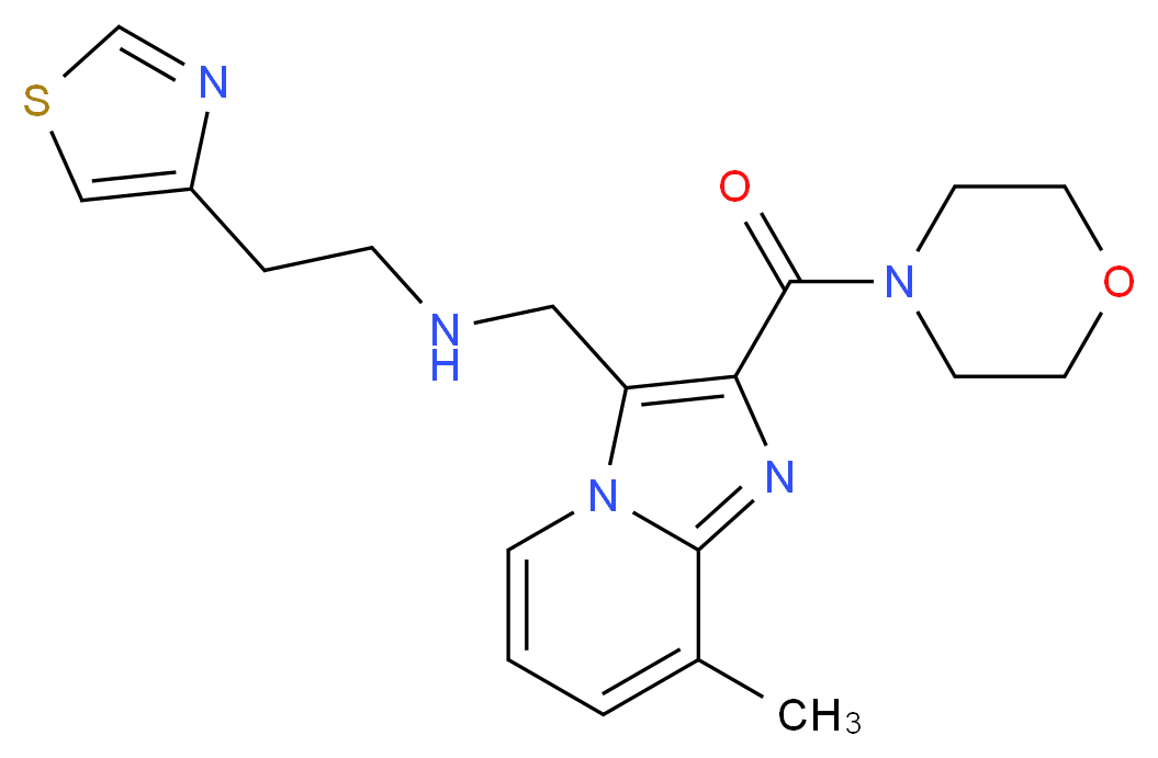 N-{[8-methyl-2-(4-morpholinylcarbonyl)imidazo[1,2-a]pyridin-3-yl]methyl}-2-(1,3-thiazol-4-yl)ethanamine_分子结构_CAS_)