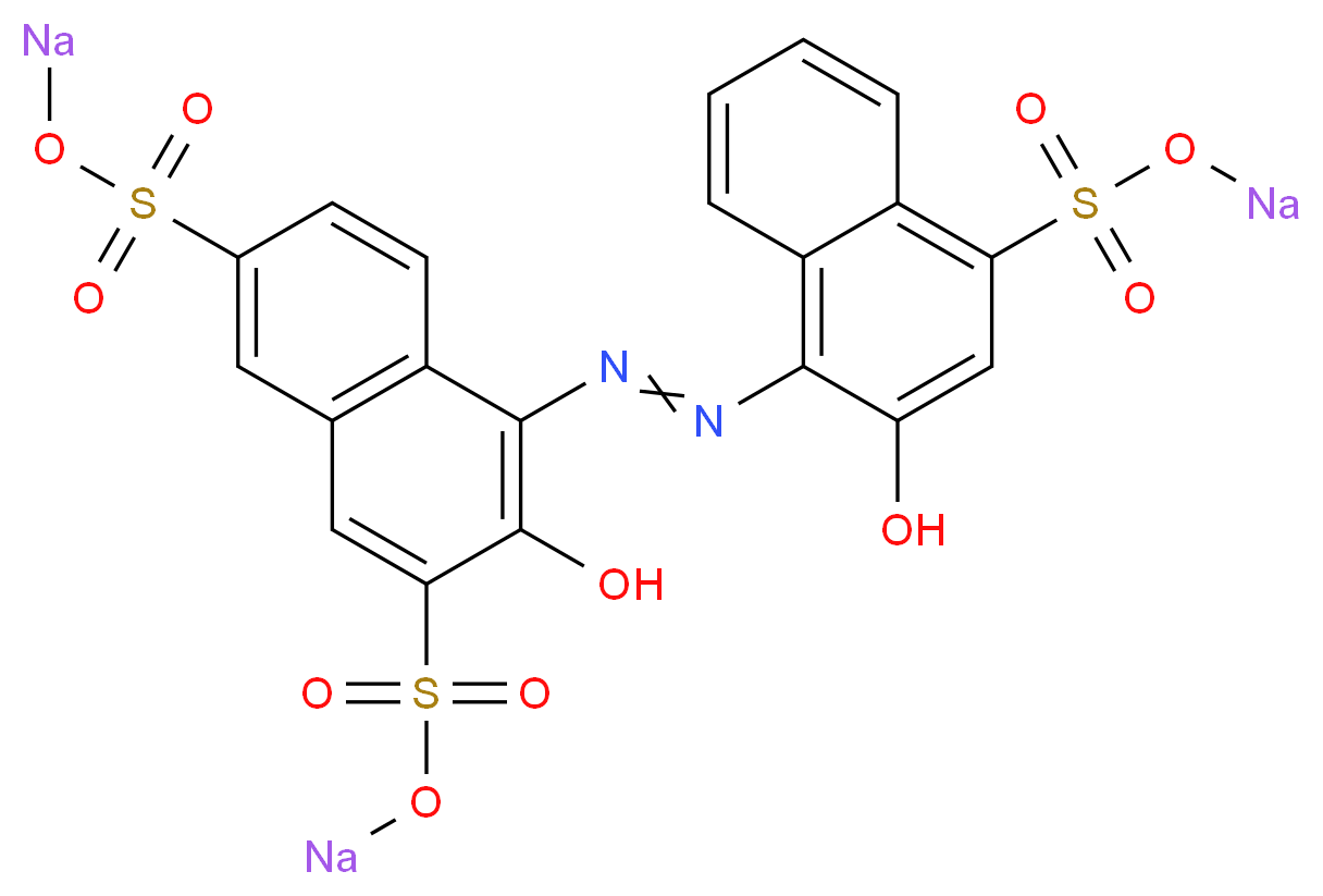 2,7-disodium 3-hydroxy-4-(2-{2-hydroxy-4-[(sodiooxy)sulfonyl]naphthalen-1-yl}diazen-1-yl)naphthalene-2,7-disulfonate_分子结构_CAS_63451-35-4