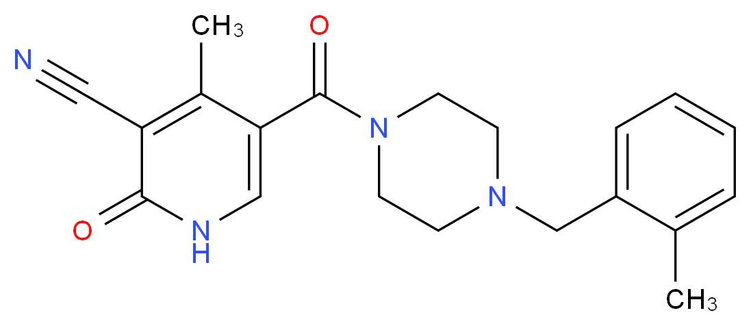 4-methyl-5-{[4-(2-methylbenzyl)-1-piperazinyl]carbonyl}-2-oxo-1,2-dihydro-3-pyridinecarbonitrile_分子结构_CAS_)
