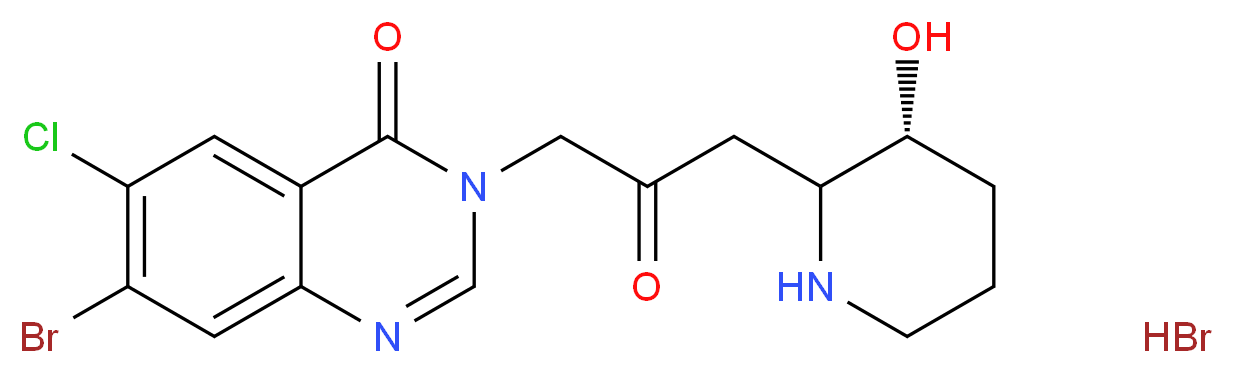 7-bromo-6-chloro-3-{3-[(3R)-3-hydroxypiperidin-2-yl]-2-oxopropyl}-3,4-dihydroquinazolin-4-one hydrobromide_分子结构_CAS_64924-67-0