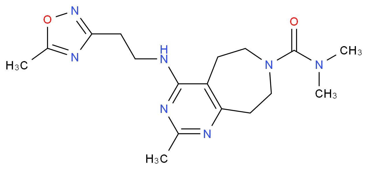 N,N,2-trimethyl-4-{[2-(5-methyl-1,2,4-oxadiazol-3-yl)ethyl]amino}-5,6,8,9-tetrahydro-7H-pyrimido[4,5-d]azepine-7-carboxamide_分子结构_CAS_)