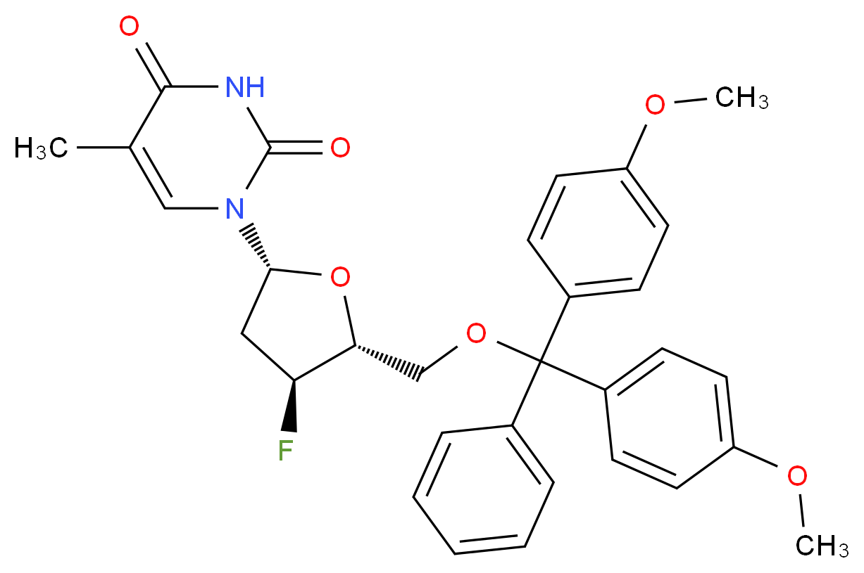 1-[(2R,4S,5R)-5-{[bis(4-methoxyphenyl)(phenyl)methoxy]methyl}-4-fluorooxolan-2-yl]-5-methyl-1,2,3,4-tetrahydropyrimidine-2,4-dione_分子结构_CAS_290371-78-7