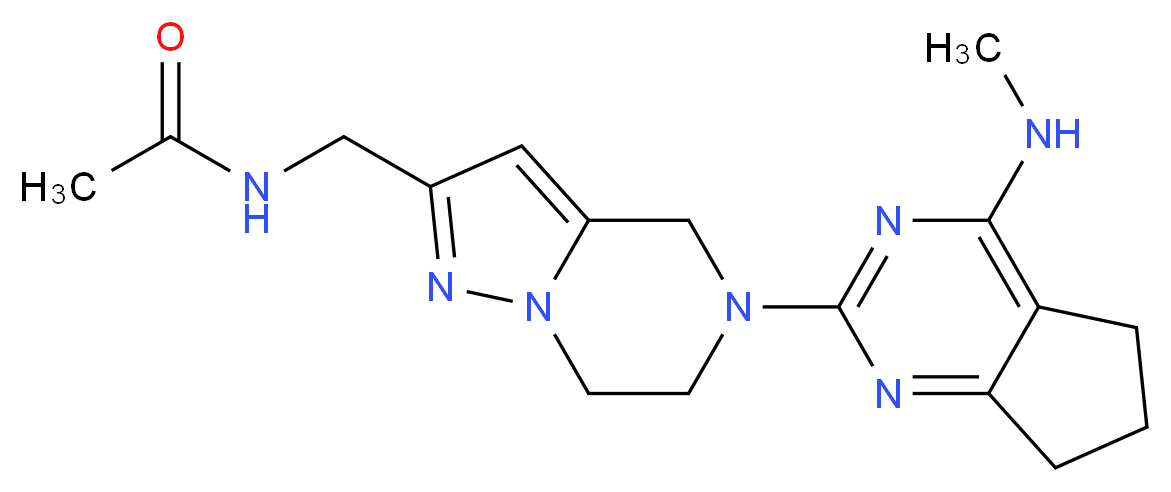 N-({5-[4-(methylamino)-6,7-dihydro-5H-cyclopenta[d]pyrimidin-2-yl]-4,5,6,7-tetrahydropyrazolo[1,5-a]pyrazin-2-yl}methyl)acetamide_分子结构_CAS_)