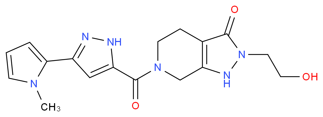 2-(2-hydroxyethyl)-6-{[3-(1-methyl-1H-pyrrol-2-yl)-1H-pyrazol-5-yl]carbonyl}-1,2,4,5,6,7-hexahydro-3H-pyrazolo[3,4-c]pyridin-3-one_分子结构_CAS_)