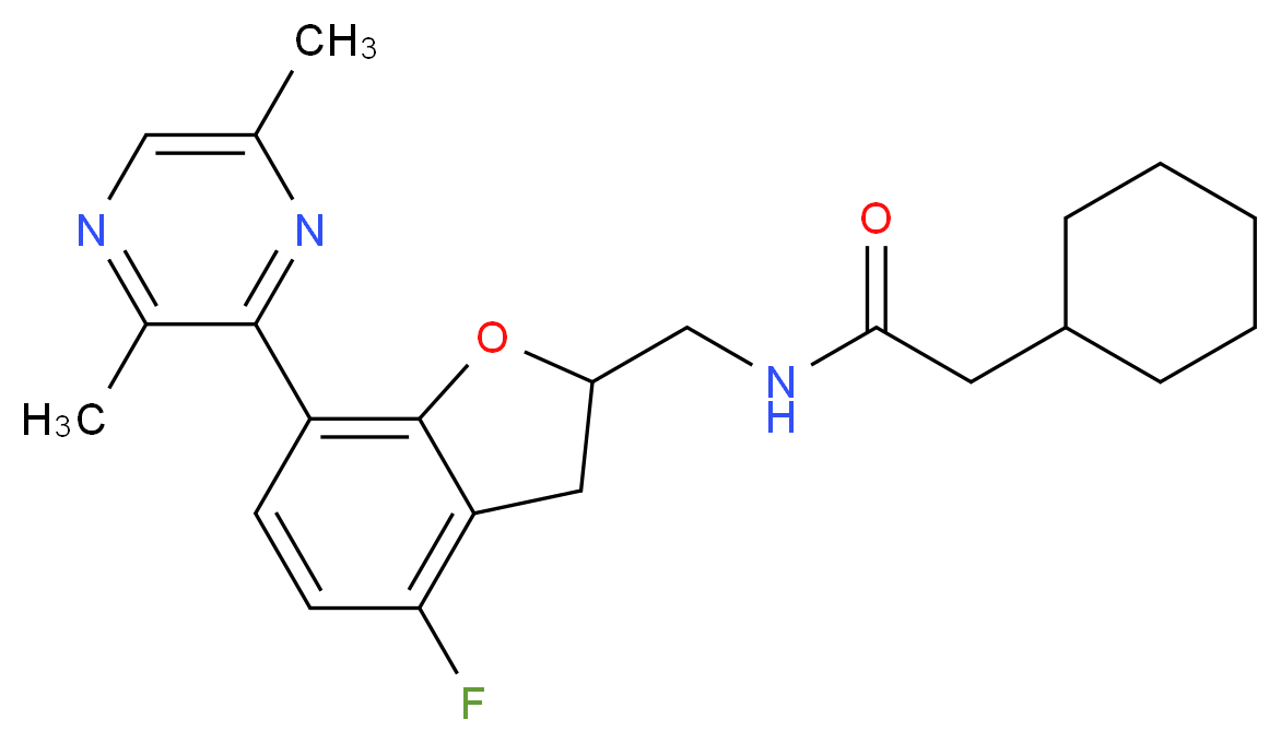 2-cyclohexyl-N-{[7-(3,6-dimethyl-2-pyrazinyl)-4-fluoro-2,3-dihydro-1-benzofuran-2-yl]methyl}acetamide_分子结构_CAS_)