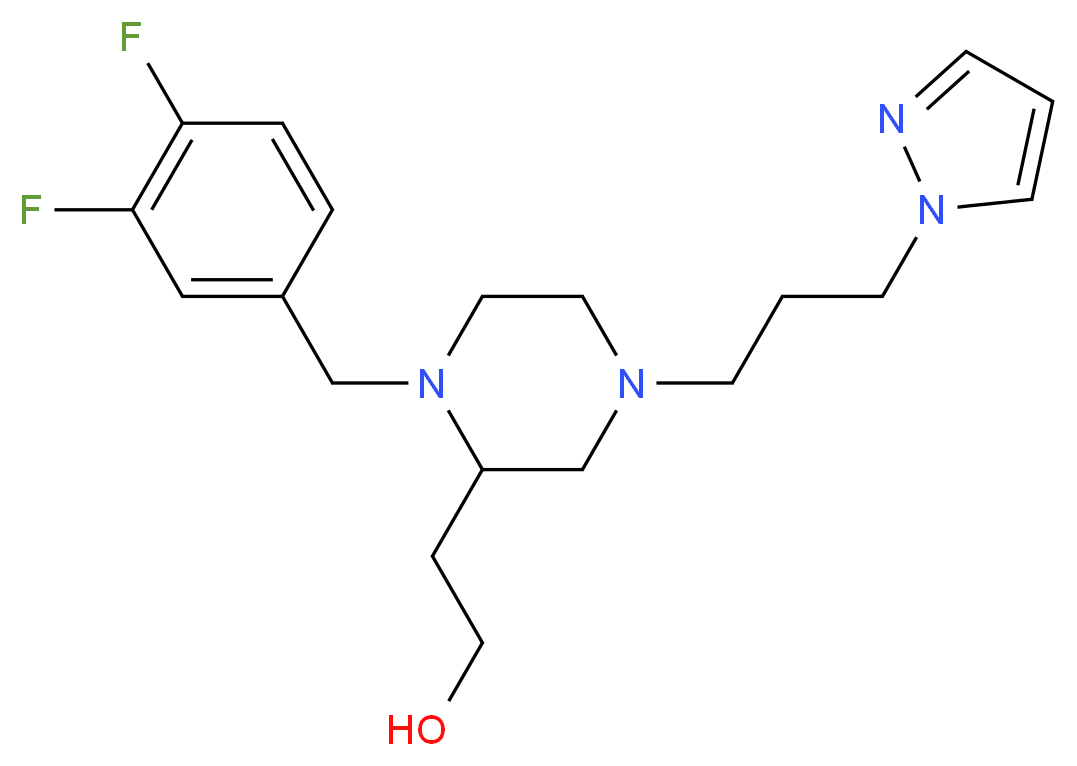 2-{1-(3,4-difluorobenzyl)-4-[3-(1H-pyrazol-1-yl)propyl]-2-piperazinyl}ethanol_分子结构_CAS_)