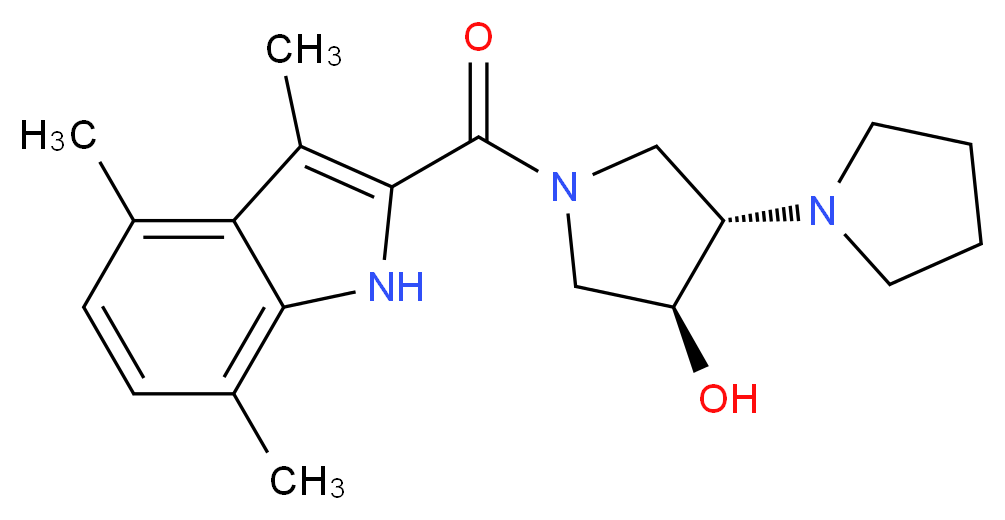 (3'S*,4'S*)-1'-[(3,4,7-trimethyl-1H-indol-2-yl)carbonyl]-1,3'-bipyrrolidin-4'-ol_分子结构_CAS_)