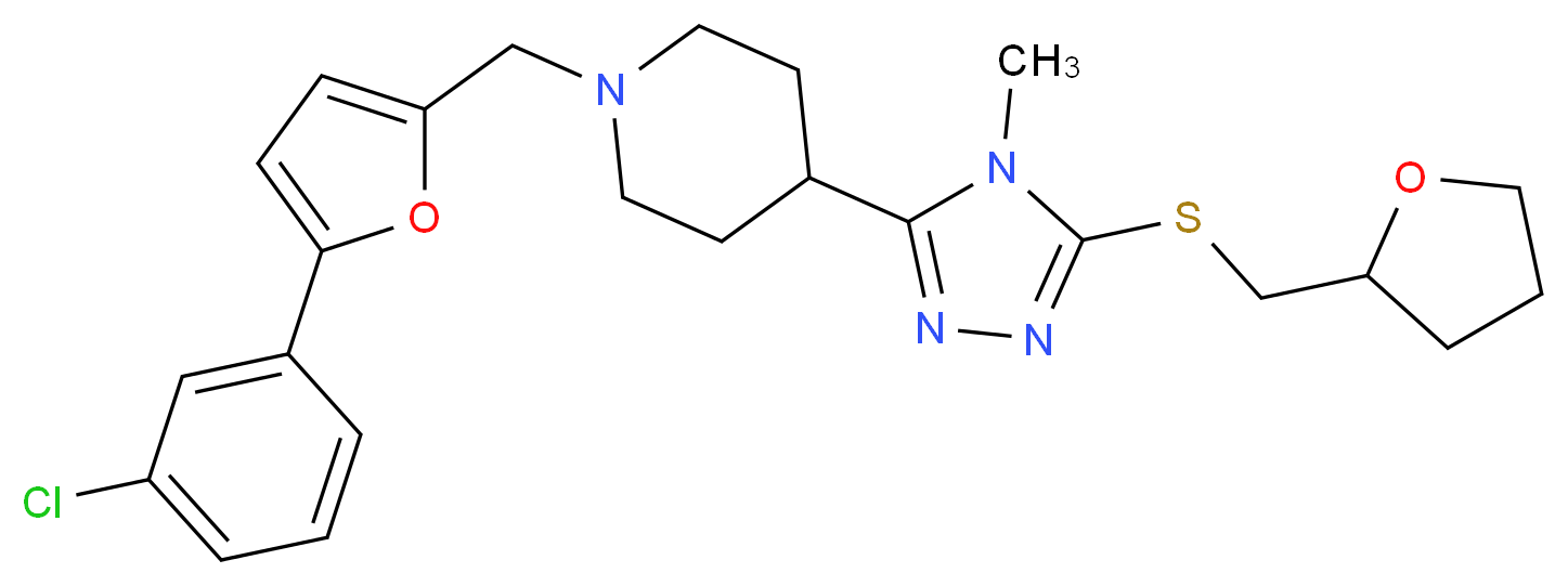 1-{[5-(3-chlorophenyl)-2-furyl]methyl}-4-{4-methyl-5-[(tetrahydro-2-furanylmethyl)thio]-4H-1,2,4-triazol-3-yl}piperidine_分子结构_CAS_)