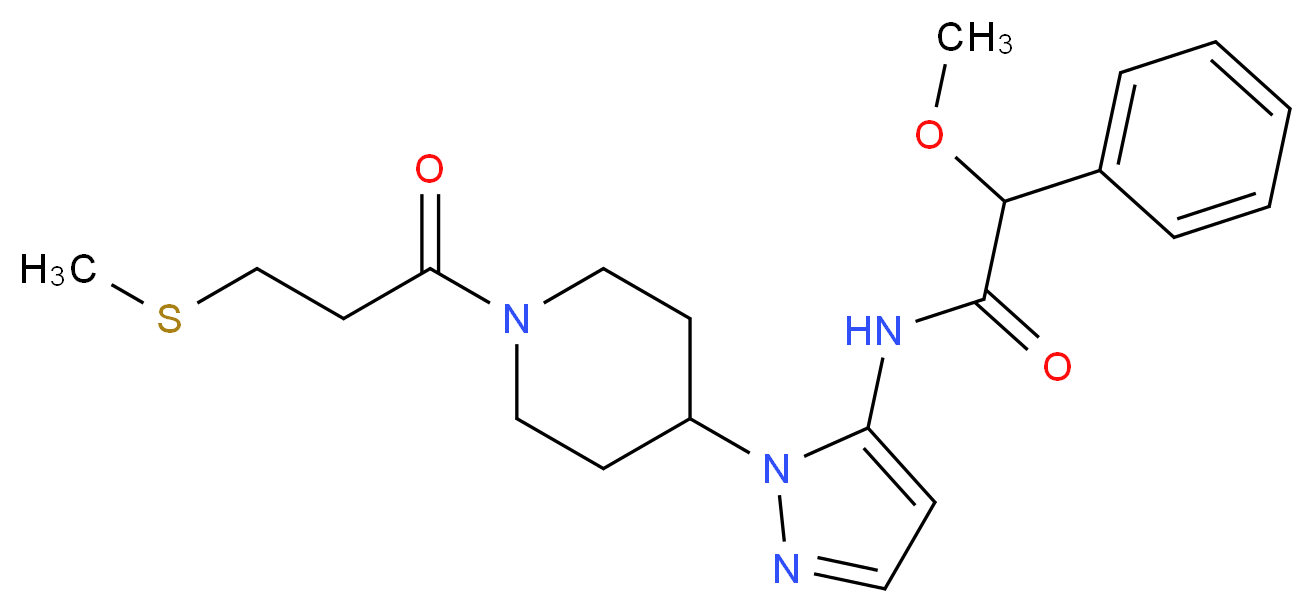 2-methoxy-N-(1-{1-[3-(methylthio)propanoyl]-4-piperidinyl}-1H-pyrazol-5-yl)-2-phenylacetamide_分子结构_CAS_)