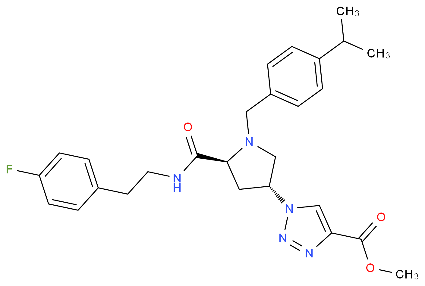 methyl 1-[(3R,5S)-5-({[2-(4-fluorophenyl)ethyl]amino}carbonyl)-1-(4-isopropylbenzyl)-3-pyrrolidinyl]-1H-1,2,3-triazole-4-carboxylate_分子结构_CAS_)