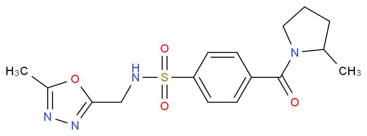 N-[(5-methyl-1,3,4-oxadiazol-2-yl)methyl]-4-[(2-methyl-1-pyrrolidinyl)carbonyl]benzenesulfonamide_分子结构_CAS_)
