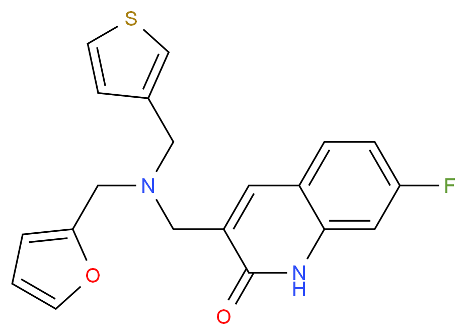 7-fluoro-3-{[(2-furylmethyl)(3-thienylmethyl)amino]methyl}quinolin-2(1H)-one_分子结构_CAS_)