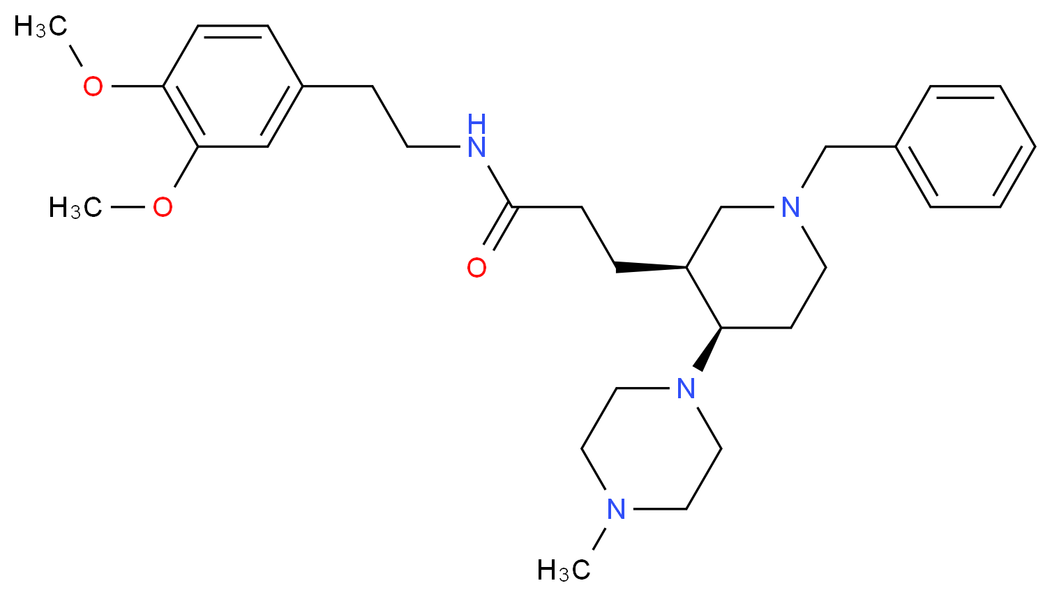 3-[(3S*,4R*)-1-benzyl-4-(4-methyl-1-piperazinyl)-3-piperidinyl]-N-[2-(3,4-dimethoxyphenyl)ethyl]propanamide_分子结构_CAS_)