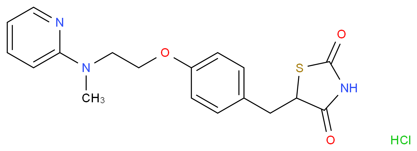 5-[(4-{2-[methyl(pyridin-2-yl)amino]ethoxy}phenyl)methyl]-1,3-thiazolidine-2,4-dione hydrochloride_分子结构_CAS_302543-62-0