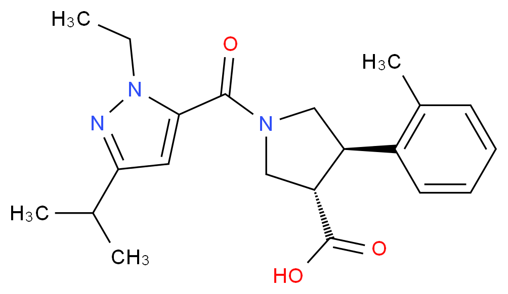 (3S*,4R*)-1-[(1-ethyl-3-isopropyl-1H-pyrazol-5-yl)carbonyl]-4-(2-methylphenyl)pyrrolidine-3-carboxylic acid_分子结构_CAS_)