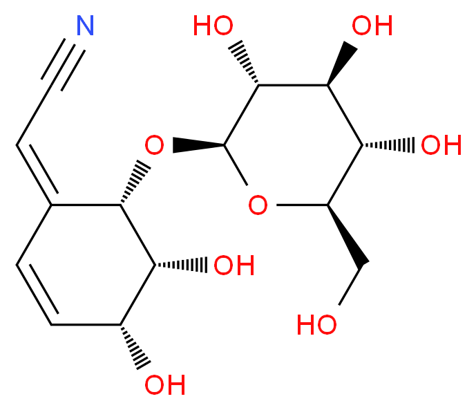 2-[(1Z,4R,5R,6S)-4,5-dihydroxy-6-{[(2R,3R,4S,5S,6R)-3,4,5-trihydroxy-6-(hydroxymethyl)oxan-2-yl]oxy}cyclohex-2-en-1-ylidene]acetonitrile_分子结构_CAS_84799-31-5