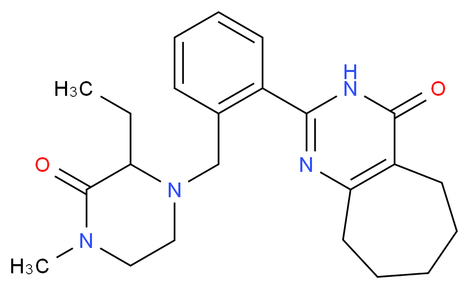 2-{2-[(2-ethyl-4-methyl-3-oxopiperazin-1-yl)methyl]phenyl}-3,5,6,7,8,9-hexahydro-4H-cyclohepta[d]pyrimidin-4-_分子结构_CAS_)