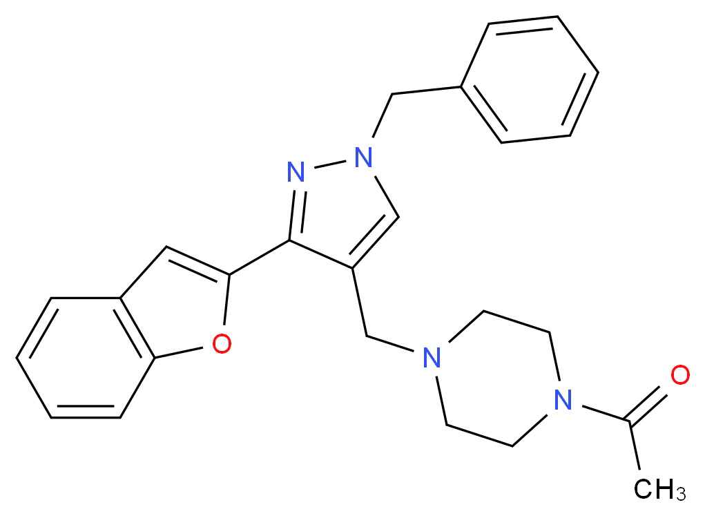 1-acetyl-4-{[3-(1-benzofuran-2-yl)-1-benzyl-1H-pyrazol-4-yl]methyl}piperazine_分子结构_CAS_)