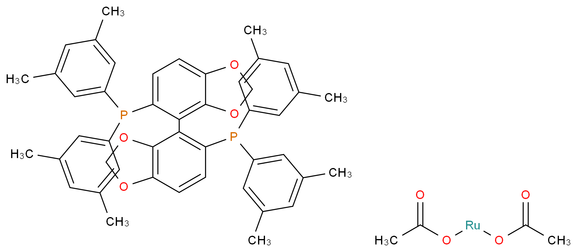 (4-{5-[bis(3,5-dimethylphenyl)phosphanyl]-2H-1,3-benzodioxol-4-yl}-2H-1,3-benzodioxol-5-yl)bis(3,5-dimethylphenyl)phosphane (acetyloxy)ruthenio acetate_分子结构_CAS_944450-50-4