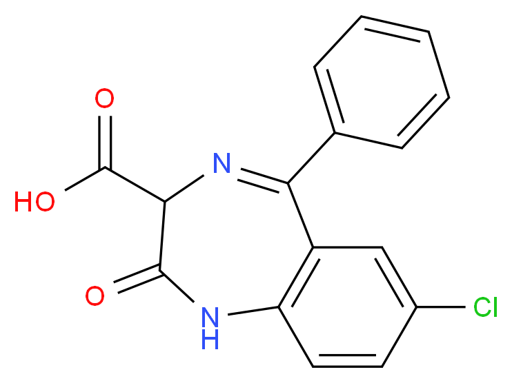 7-chloro-2-oxo-5-phenyl-2,3-dihydro-1H-1,4-benzodiazepine-3-carboxylic acid_分子结构_CAS_23887-31-2