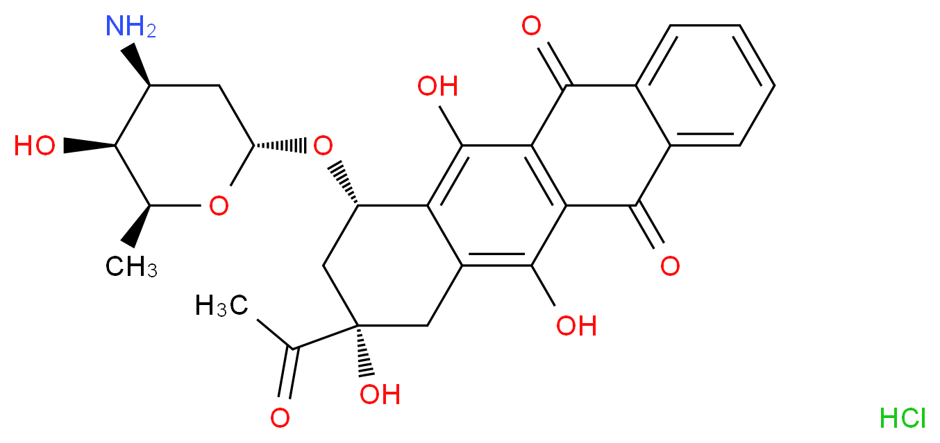 (7S,9S)-9-acetyl-7-{[(2R,4S,5S,6S)-4-amino-5-hydroxy-6-methyloxan-2-yl]oxy}-6,9,11-trihydroxy-5,7,8,9,10,12-hexahydrotetracene-5,12-dione hydrochloride_分子结构_CAS_57852-57-0