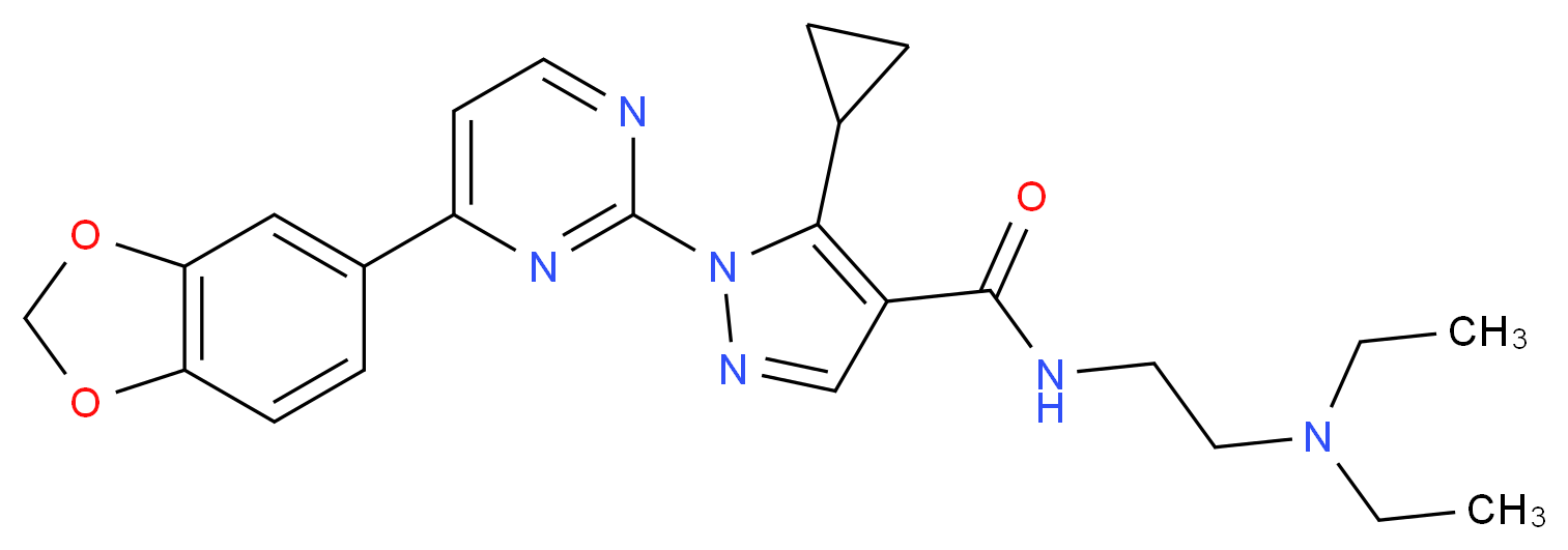 1-[4-(1,3-benzodioxol-5-yl)-2-pyrimidinyl]-5-cyclopropyl-N-[2-(diethylamino)ethyl]-1H-pyrazole-4-carboxamide_分子结构_CAS_)