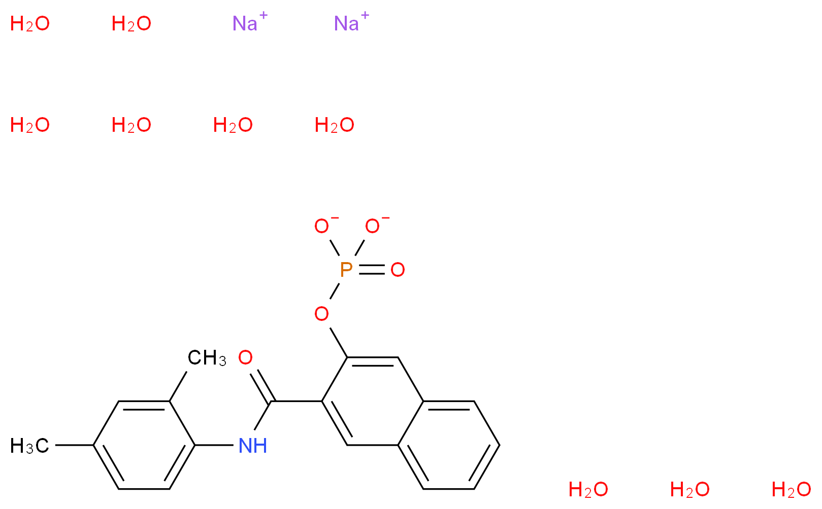 disodium nonahydrate 3-[(2,4-dimethylphenyl)carbamoyl]naphthalen-2-yl phosphate_分子结构_CAS_36889-52-8