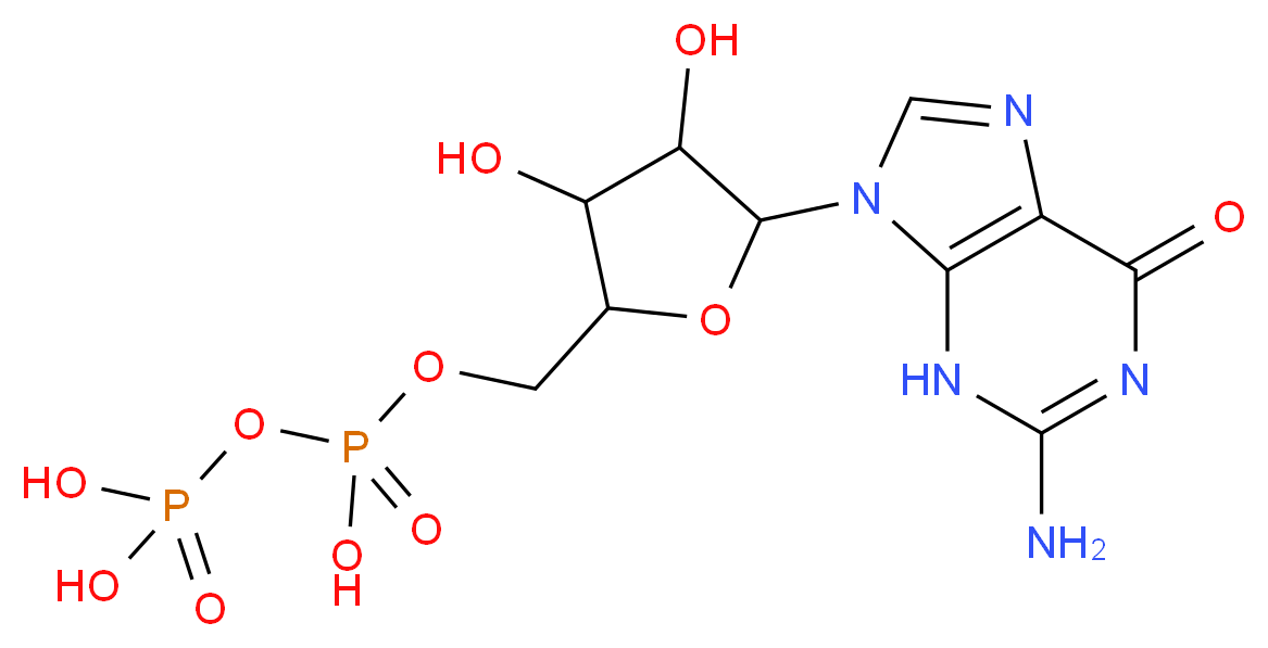 [({[5-(2-amino-6-oxo-6,9-dihydro-3H-purin-9-yl)-3,4-dihydroxyoxolan-2-yl]methoxy}(hydroxy)phosphoryl)oxy]phosphonic acid_分子结构_CAS_146-91-8