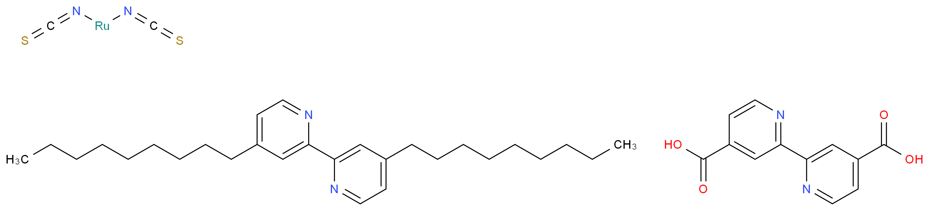 顺式-双(异硫氰基)(2,2′-联吡啶基-4,4′-二羧基)(4,4′-二-壬基-2′-联吡啶基)钌(II)_分子结构_CAS_502693-09-6)