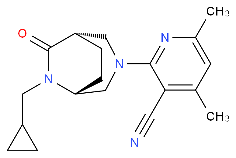 2-[(1S*,5R*)-6-(cyclopropylmethyl)-7-oxo-3,6-diazabicyclo[3.2.2]non-3-yl]-4,6-dimethylnicotinonitrile_分子结构_CAS_)