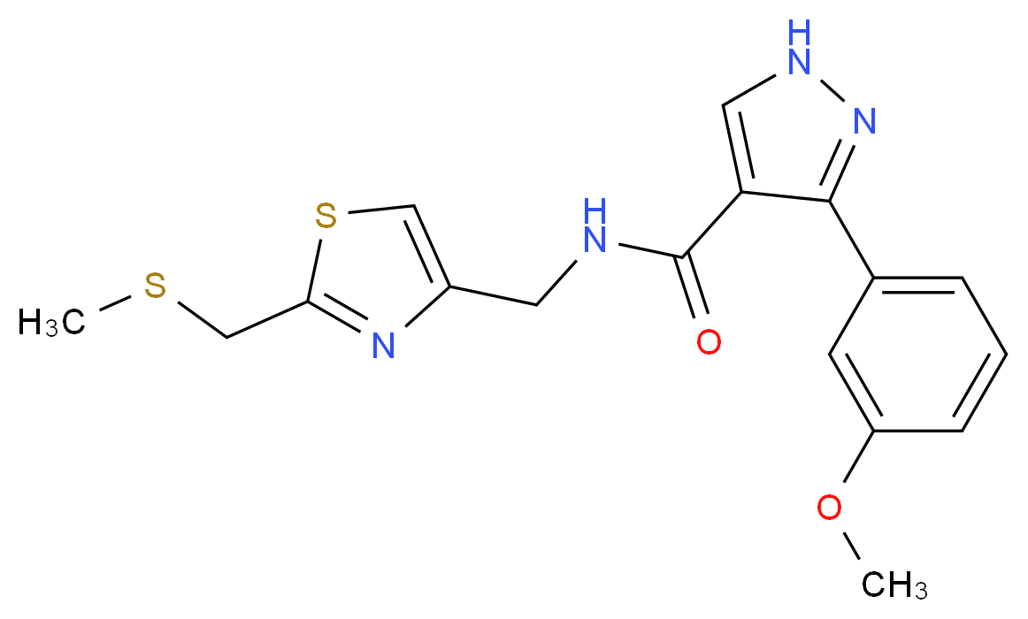 3-(3-methoxyphenyl)-N-({2-[(methylthio)methyl]-1,3-thiazol-4-yl}methyl)-1H-pyrazole-4-carboxamide_分子结构_CAS_)