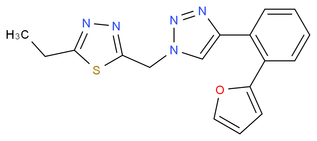 2-ethyl-5-({4-[2-(2-furyl)phenyl]-1H-1,2,3-triazol-1-yl}methyl)-1,3,4-thiadiazole_分子结构_CAS_)