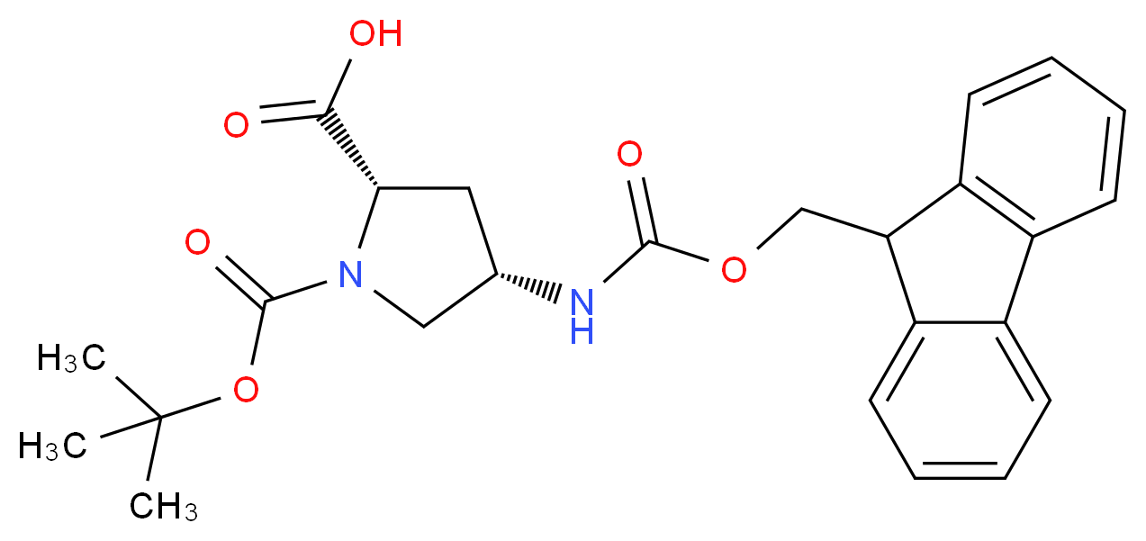 (2S,4S)-4-(9H-Fluoren-9-ylmethoxycarbonylamino)-pyrrolidine-1,2-dicarboxylic acid 1-tert-butyl ester_分子结构_CAS_174148-03-9)
