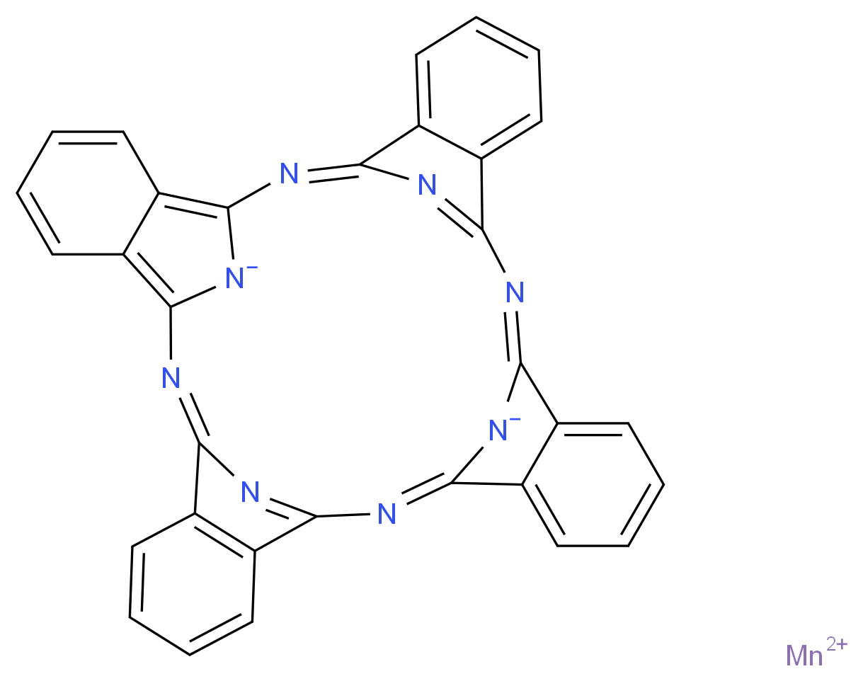 manganese(2+) ion 2,11,20,29,37,38,39,40-octaazanonacyclo[28.6.1.1<sup>3</sup>,<sup>1</sup><sup>0</sup>.1<sup>1</sup><sup>2</sup>,<sup>1</sup><sup>9</sup>.1<sup>2</sup><sup>1</sup>,<sup>2</sup><sup>8</sup>.0<sup>4</sup>,<sup>9</sup>.0<sup>1</sup><sup>3</sup>,<sup>1</sup><sup>8</sup>.0<sup>2</sup><sup>2</sup>,<sup>2</sup><sup>7</sup>.0<sup>3</sup><sup>1</sup>,<sup>3</sup><sup>6</sup>]tetraconta-1(36),2,4,6,8,10(40),11,13,15,17,19,21(38),22,24,26,28,30,32,34-nonadecaene-37,39-diide_分子结构_CAS_14325-24-7