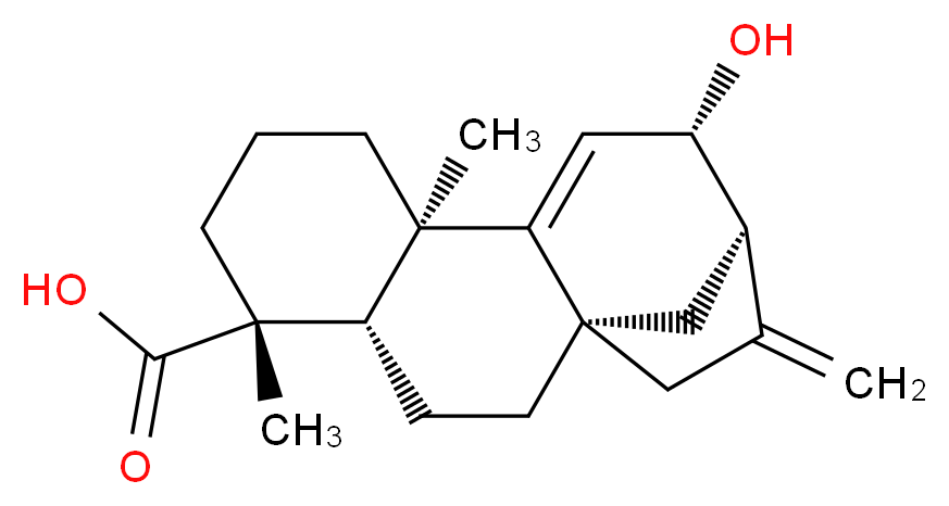 (1S,4S,5R,9R,12S,13R)-12-hydroxy-5,9-dimethyl-14-methylidenetetracyclo[11.2.1.0<sup>1</sup>,<sup>1</sup><sup>0</sup>.0<sup>4</sup>,<sup>9</sup>]hexadec-10-ene-5-carboxylic acid_分子结构_CAS_63768-17-2