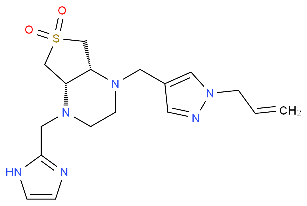 (4aS*,7aR*)-1-[(1-allyl-1H-pyrazol-4-yl)methyl]-4-(1H-imidazol-2-ylmethyl)octahydrothieno[3,4-b]pyrazine 6,6-dioxide_分子结构_CAS_)