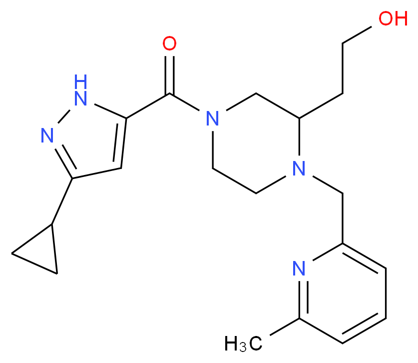 2-{4-[(3-cyclopropyl-1H-pyrazol-5-yl)carbonyl]-1-[(6-methyl-2-pyridinyl)methyl]-2-piperazinyl}ethanol_分子结构_CAS_)