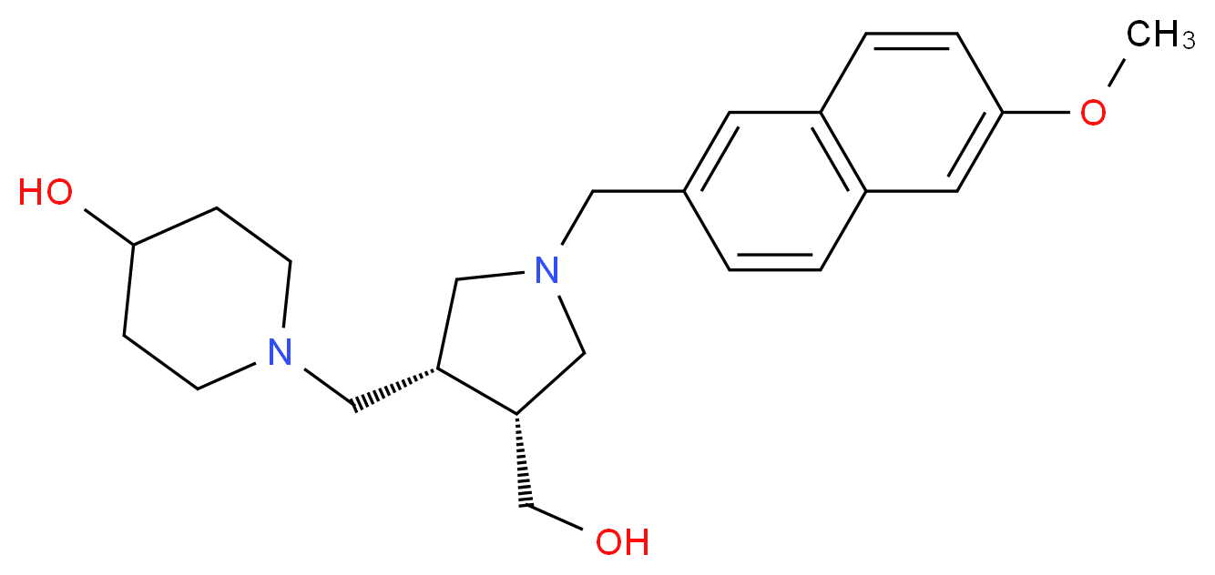 1-({(3R*,4R*)-4-(hydroxymethyl)-1-[(6-methoxy-2-naphthyl)methyl]pyrrolidin-3-yl}methyl)piperidin-4-ol_分子结构_CAS_)