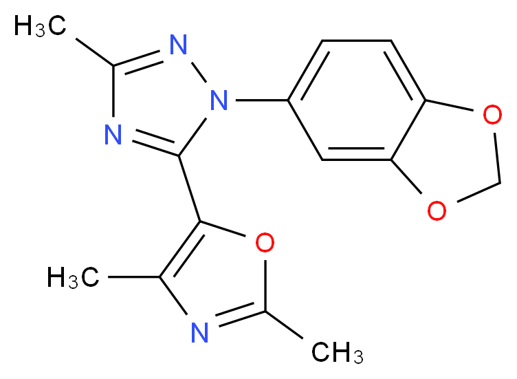 1-(1,3-benzodioxol-5-yl)-5-(2,4-dimethyl-1,3-oxazol-5-yl)-3-methyl-1H-1,2,4-triazole_分子结构_CAS_)