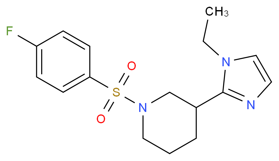 3-(1-ethyl-1H-imidazol-2-yl)-1-[(4-fluorophenyl)sulfonyl]piperidine_分子结构_CAS_)