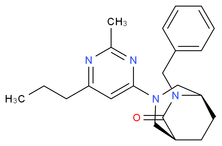 (1S*,5R*)-6-benzyl-3-(2-methyl-6-propyl-4-pyrimidinyl)-3,6-diazabicyclo[3.2.2]nonan-7-one_分子结构_CAS_)