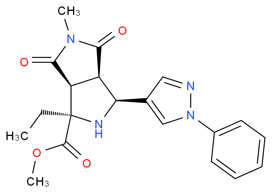 methyl (1R*,3S*,3aR*,6aS*)-1-ethyl-5-methyl-4,6-dioxo-3-(1-phenyl-1H-pyrazol-4-yl)octahydropyrrolo[3,4-c]pyrrole-1-carboxylate_分子结构_CAS_)