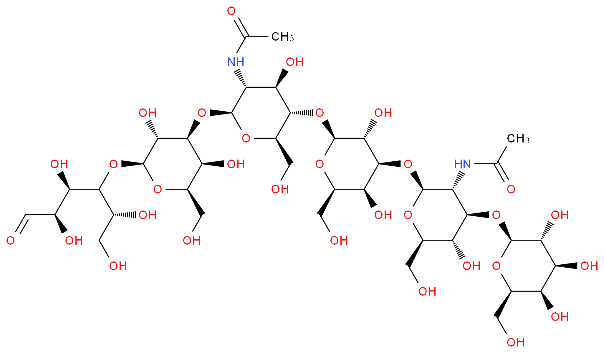 N-[(2S,3R,4R,5S,6R)-2-{[(2R,3S,4S,5R,6S)-3,5-dihydroxy-2-(hydroxymethyl)-6-{[(2R,4R,5R)-1,2,4,5-tetrahydroxy-6-oxohexan-3-yl]oxy}oxan-4-yl]oxy}-5-{[(2S,3R,4S,5S,6R)-4-{[(2S,3R,4R,5S,6R)-3-acetamido-5-hydroxy-6-(hydroxymethyl)-4-{[(2R,3R,4S,5R,6R)-3,4,5-trihydroxy-6-(hydroxymethyl)oxan-2-yl]oxy}oxan-2-yl]oxy}-3,5-dihydroxy-6-(hydroxymethyl)oxan-2-yl]oxy}-4-hydroxy-6-(hydroxymethyl)oxan-3-yl]acetamide_分子结构_CAS_64331-48-2