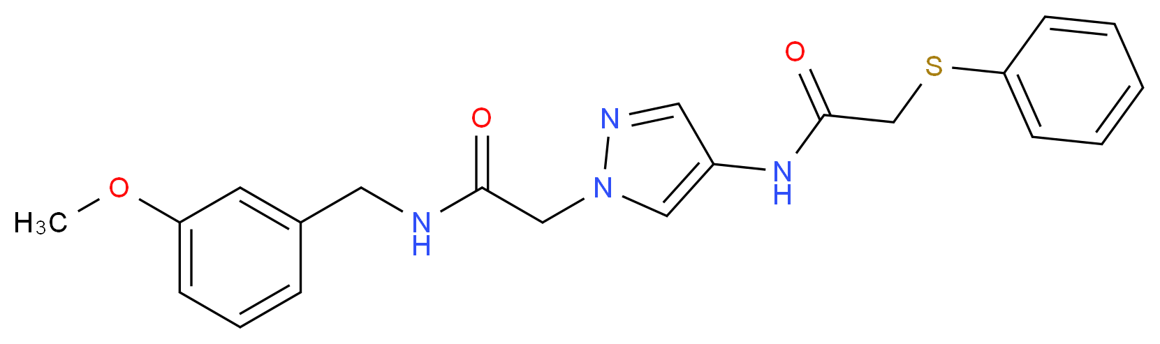 N-(1-{2-[(3-methoxybenzyl)amino]-2-oxoethyl}-1H-pyrazol-4-yl)-2-(phenylthio)acetamide_分子结构_CAS_)