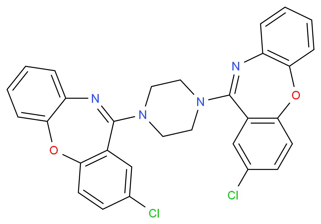 13-chloro-10-(4-{13-chloro-2-oxa-9-azatricyclo[9.4.0.0<sup>3</sup>,<sup>8</sup>]pentadeca-1(11),3(8),4,6,9,12,14-heptaen-10-yl}piperazin-1-yl)-2-oxa-9-azatricyclo[9.4.0.0<sup>3</sup>,<sup>8</sup>]pentadeca-1(11),3(8),4,6,9,12,14-heptaene_分子结构_CAS_1216608-66-0