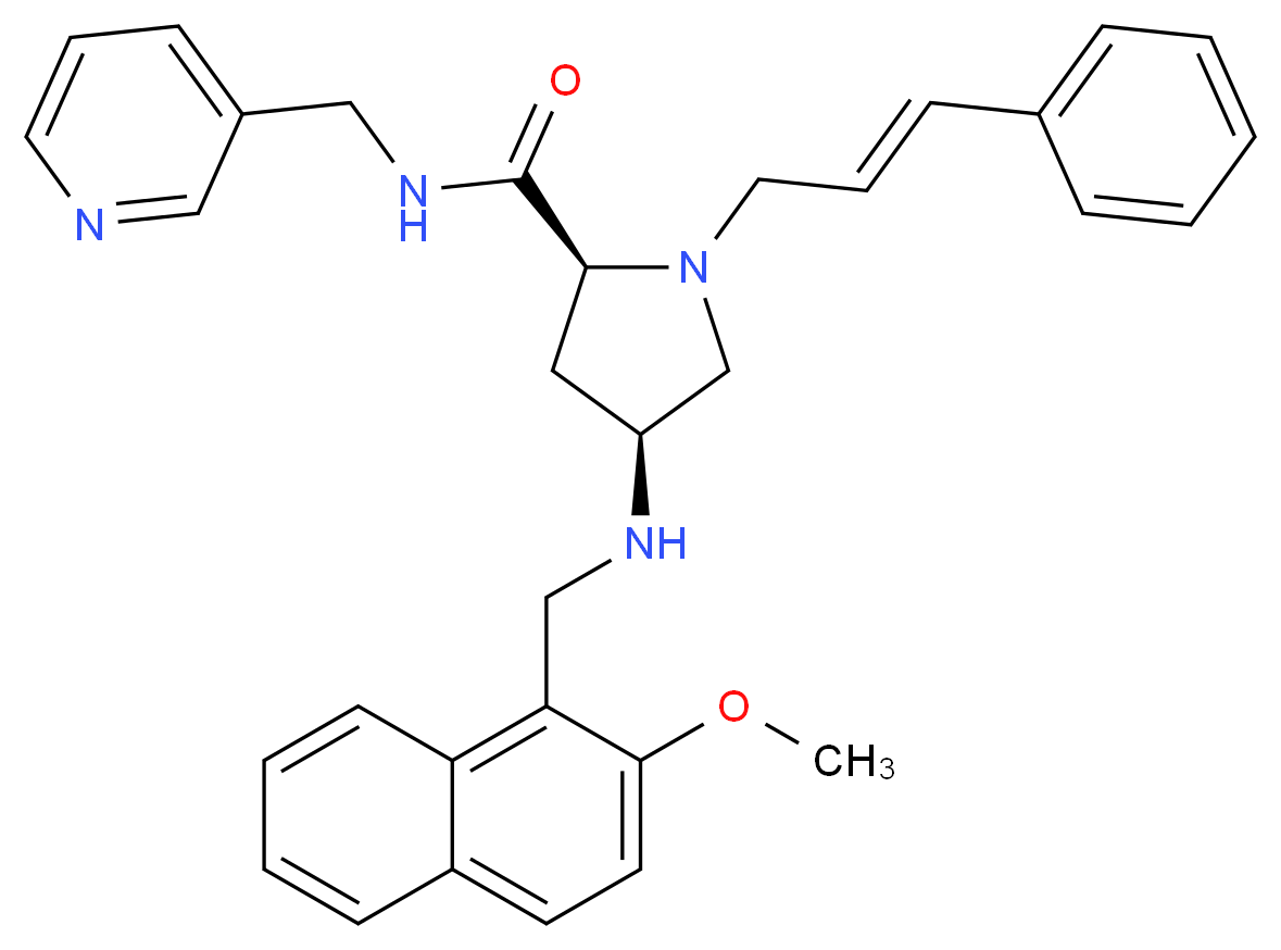 (4S)-4-{[(2-methoxy-1-naphthyl)methyl]amino}-1-[(2E)-3-phenyl-2-propen-1-yl]-N-(3-pyridinylmethyl)-L-prolinamide_分子结构_CAS_)