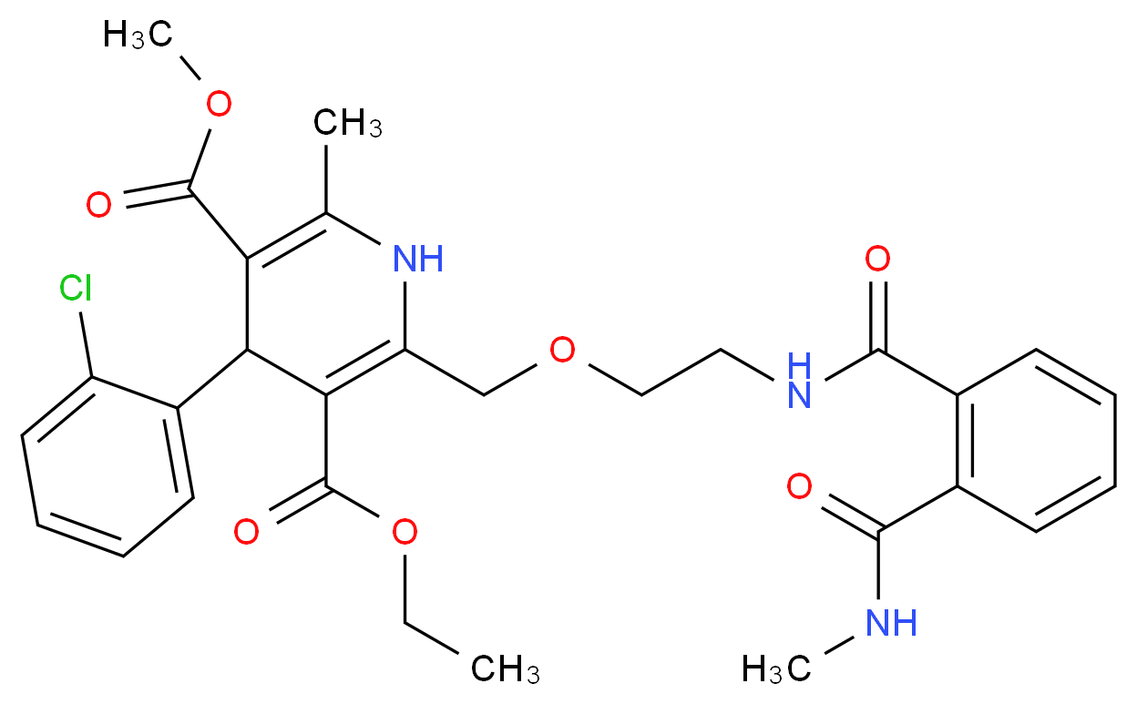 3-ethyl 5-methyl 4-(2-chlorophenyl)-6-methyl-2-[(2-{[2-(methylcarbamoyl)phenyl]formamido}ethoxy)methyl]-1,4-dihydropyridine-3,5-dicarboxylate_分子结构_CAS_721958-72-1
