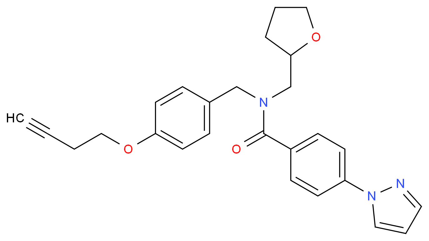 N-[4-(3-butyn-1-yloxy)benzyl]-4-(1H-pyrazol-1-yl)-N-(tetrahydro-2-furanylmethyl)benzamide_分子结构_CAS_)